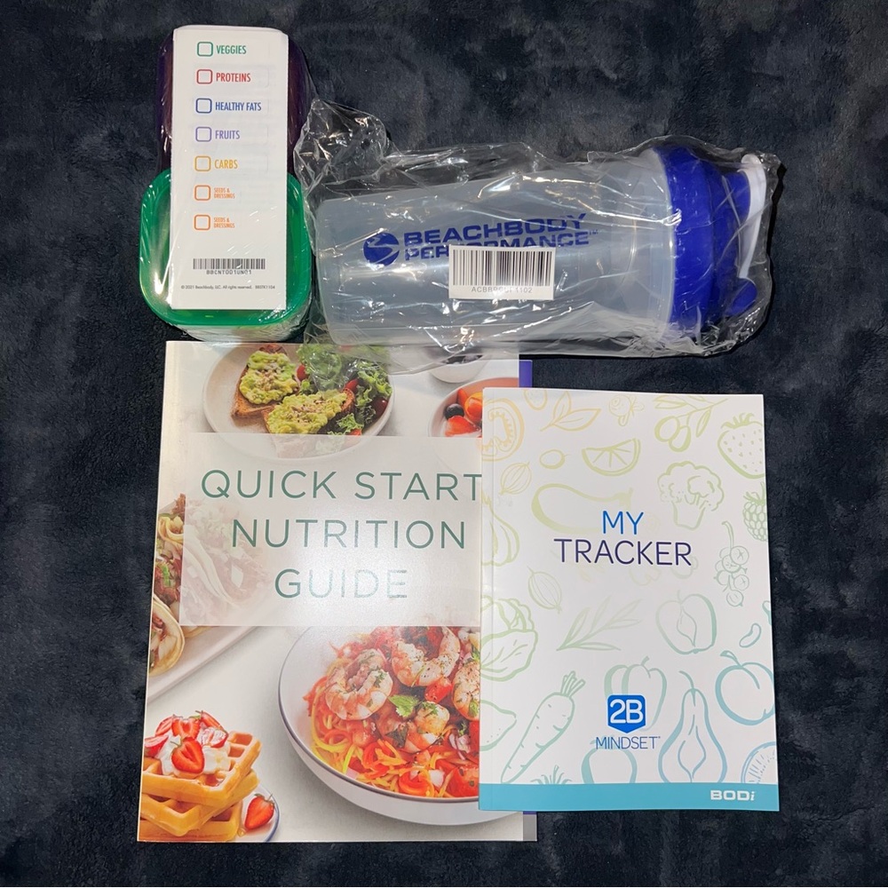 New Bodi Beachbody 2B Mindset Tracker Book Shaker Cup Portion Control Containers